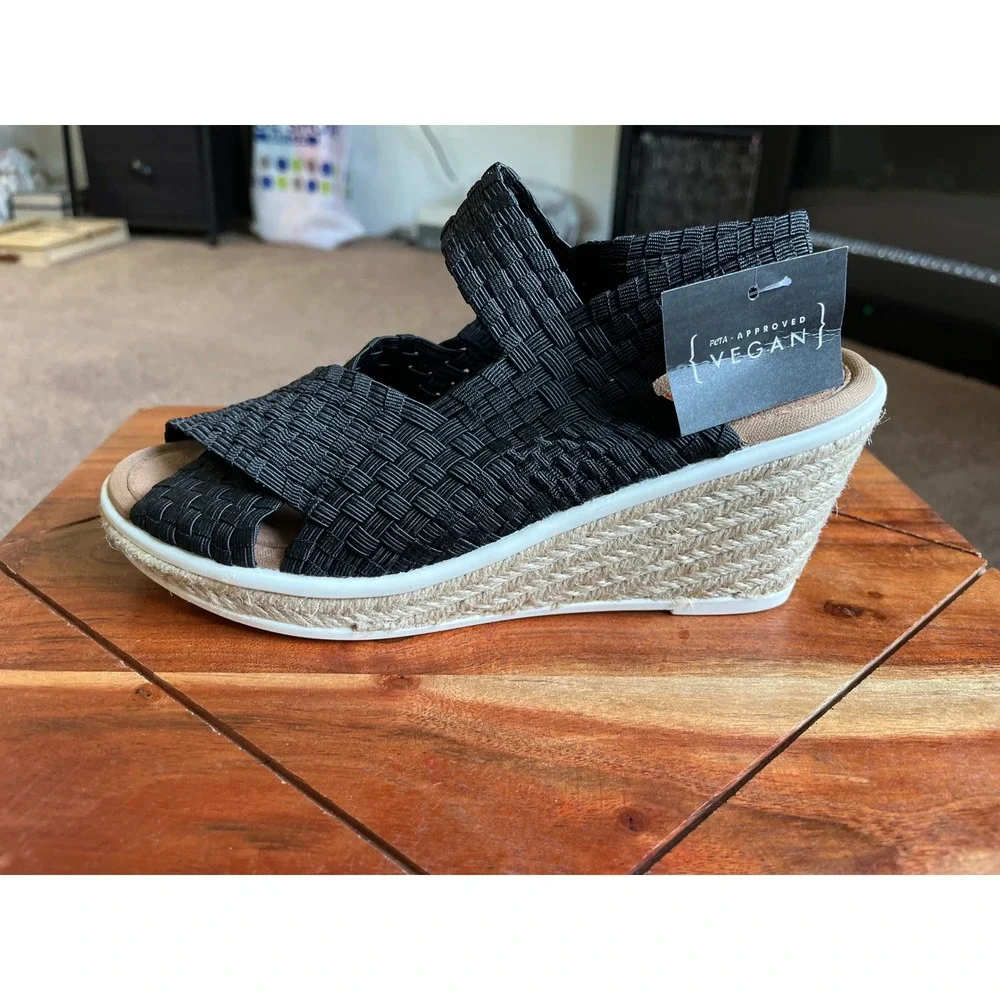Bernie Mev Espa Buttercup Black Woven Elastic Espadrille Wedge Sandals Size 37/6